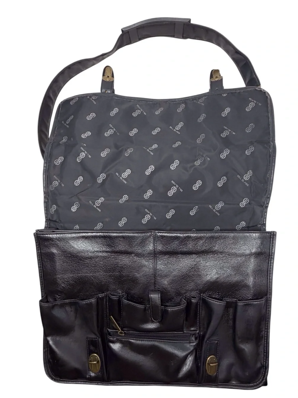 Vintage Bill Blass Black Leather Laptop/Briefcase/Messenger Bag adjustable strap